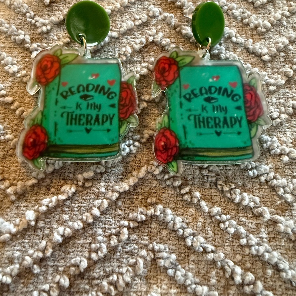 Reading Is My Therapy Green Book Earrings